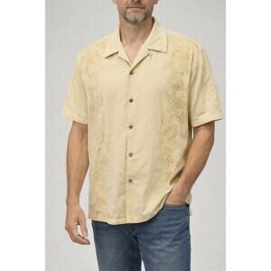 Tommy bahama sz XL yellow embroidered cubavera style hawaiin 100% silk button up